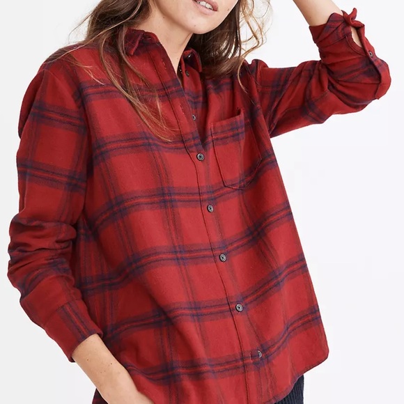 Madewell Flannel Oversized Ex-Boyfriend Shirt in Windowpane - Picture 2 of 16